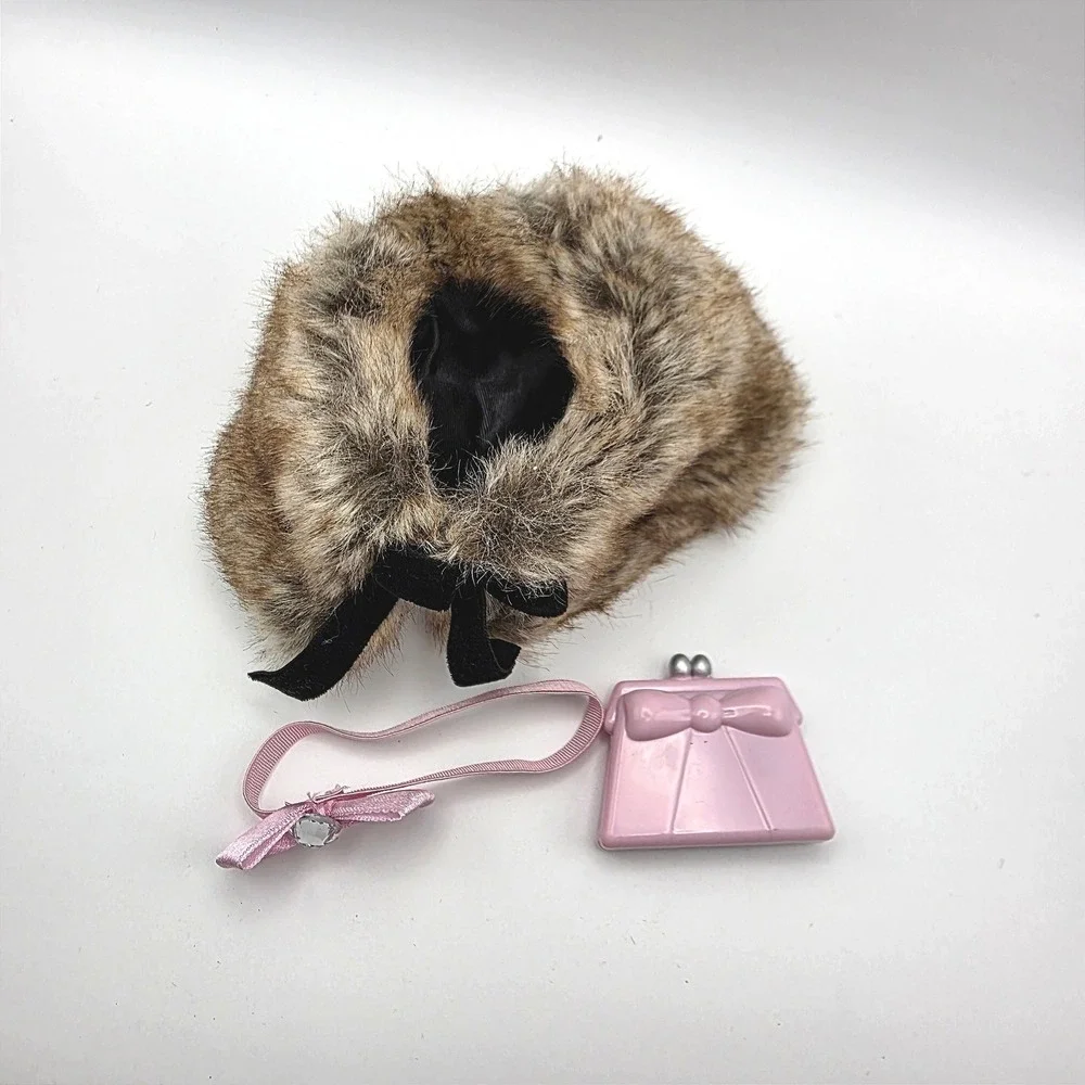 American Girl dog Fancy Pet Outfit Faux Fur Stole Purse Bow complete